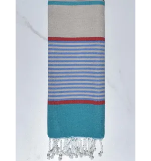 toalla de playa para niños greige, azul, rojo y azul Fouta Tunisia - 1