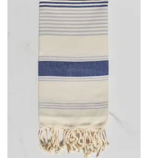 Toalla de playa dina blanco crema, azul jean y azul humo Fouta Tunisia - 1