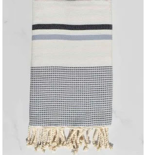 Toalla de playa chevron blanco, pizarra oscura y azul ahumado Fouta Tunisia - 1