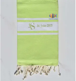 Toalla de playa verde claro personalizado para una boda Fouta Tunisia - 1
