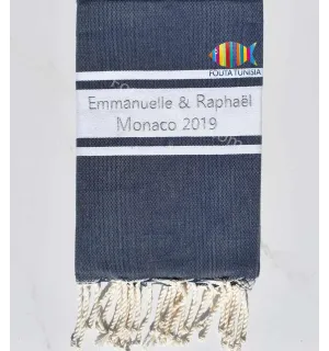 Toalla de playa jeans azul oscuro bordados con hilo de lurex plateado para  matrimonio Fouta Tunisia - 1