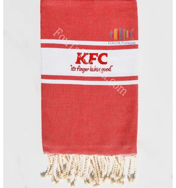 Toalla de playa plana roja bordada de KFC Fouta Tunisia - 1