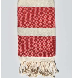 Toalla de playa chevron crema blanca y roja Fouta Tunisia - 1
