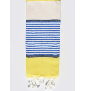Toalla de playa para niños crema blanco, amarillo, azul y gris pizarra Fouta Tunisia - 1