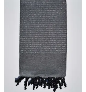 Toalla de playa decorativa gris oscuro con hilo de lurex plateado  - 1
