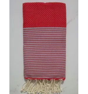 FOUTA NID D'ABEILLE rouge bourgogne rayée blanc