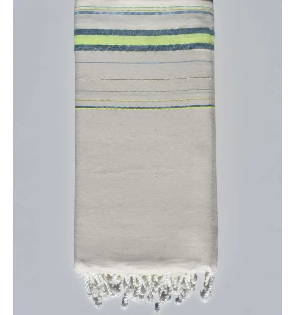 Toalla de playa gigante Fadhila blanco cremoso, verde neón claro y azul celeste con lurex Fouta Tunisia - 1