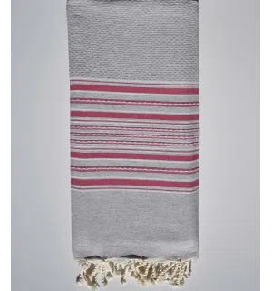 Toalla de playa gigante arabesco gris claro rayas rosa caramelo  - 1
