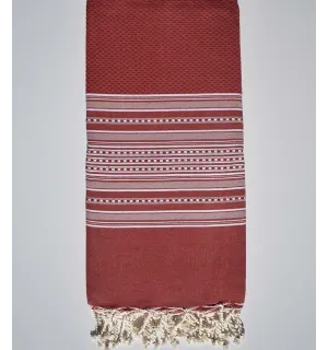 Toalla de playa grande arabesco rojo con rayas blancas  - 1