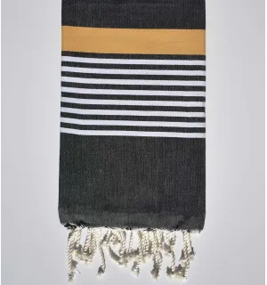 Toalla de playa Arthur gris negro con rayas blancas y amarillas Fouta Tunisia - 1