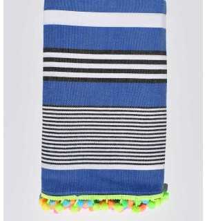 Toalla de playa azul rayas blancas y negro Fouta Tunisia - 1