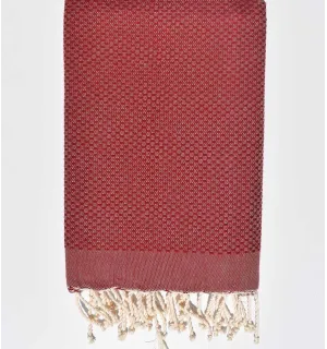 Toalla de playa nido de abeja macizo rojo burdeos  - 1